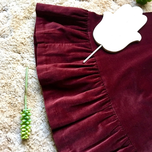 {Vintage} Midi Crushed Velvet Dark Cranberry Skirt - Picture 4 of 8